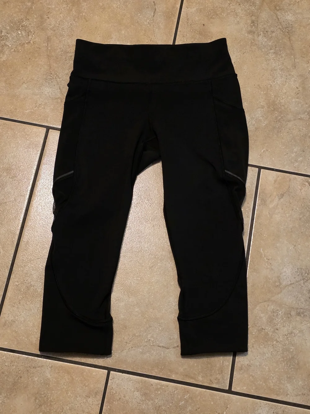 lululemon athletica Black Cropped Leggings with Side Mesh Panels